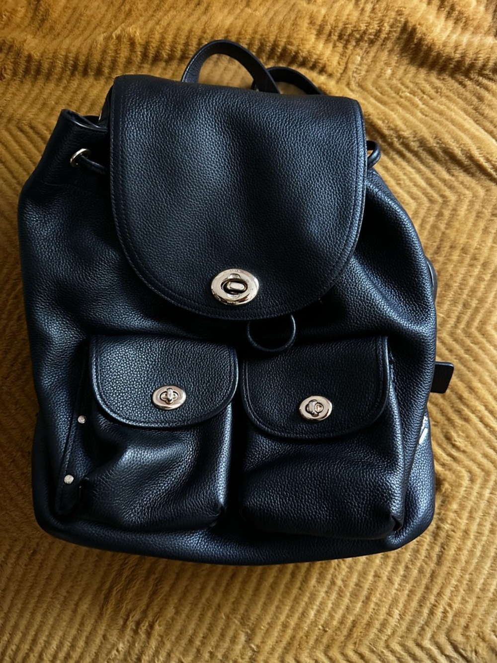 Coach Black Pebbled Leather Backpack with Gold Hardware